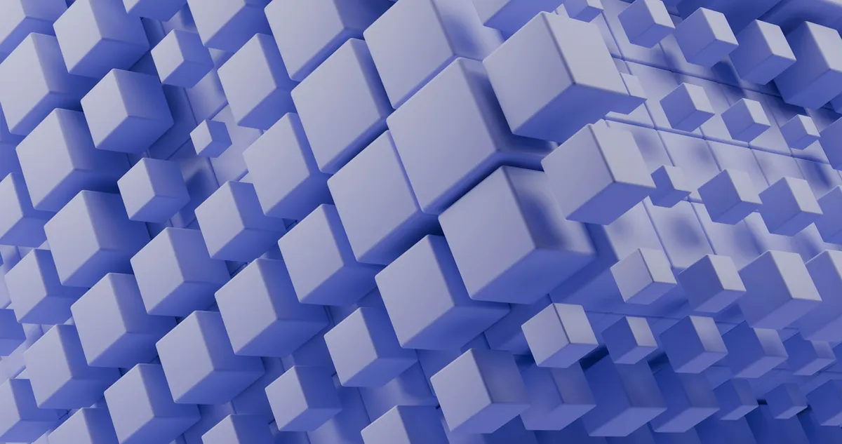 Cubos azuis abstratos formando composição geométrica em camadas